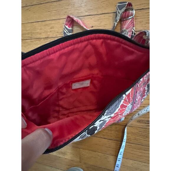 Vera Bradley Quilted Floral Crossbody / Messenger Bag • Gray, Pink & Coral - Picture 7 of 7